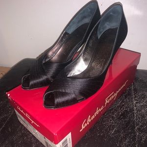 Salvatore Ferragamo Black Shoes 8.5 Open Toe
